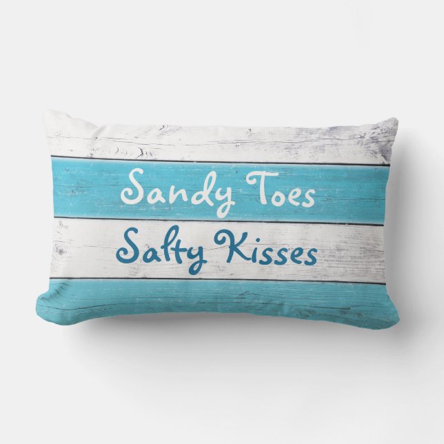 Turquoise Sandy Toes Salty Kisses Outdoor Pillow (Front)