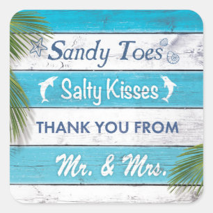Turquoise Sandy Toes Salty Kisses Thank You Square Sticker