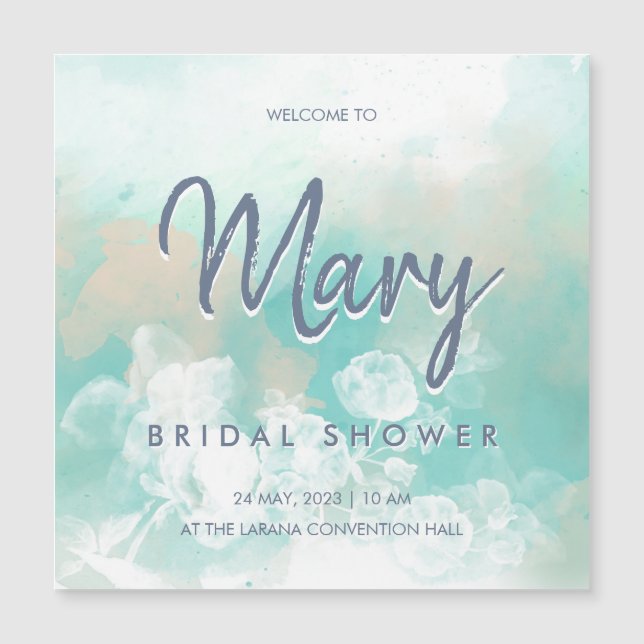Turquoise Script Modern Bridal Shower Magnetic Invitation (Front)
