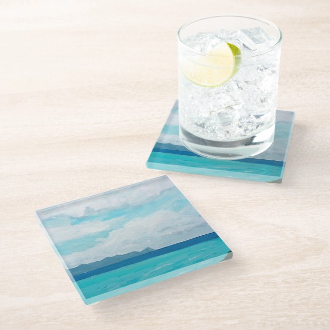 Turquoise sea and cloudy sky | Italy, Sicily Glass Coaster (Angled)