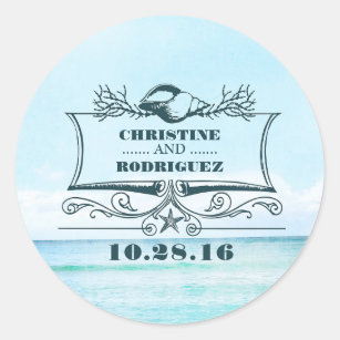 Turquoise Sea Beach Wedding Classic Round Sticker