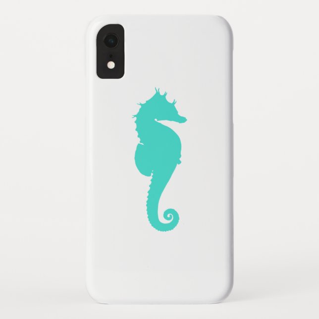 Turquoise Sea Horse on White Case-Mate iPhone Case (Back)