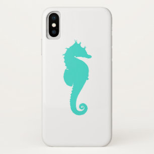 Turquoise Sea Horse on White iPhone X Case