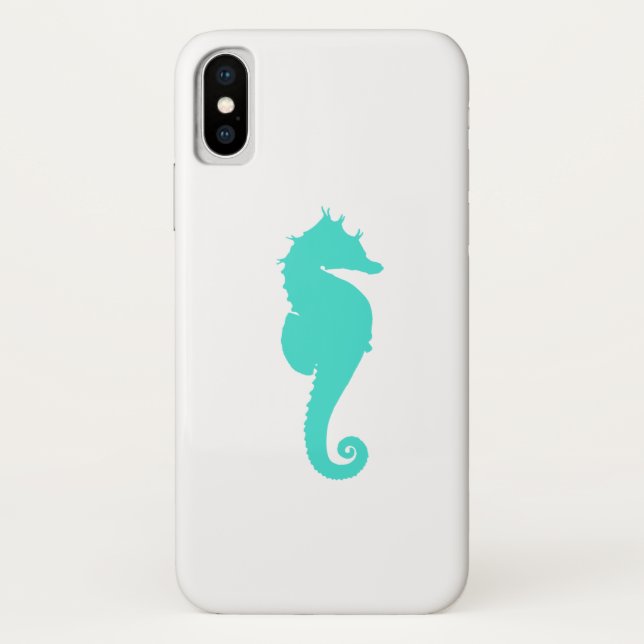Turquoise Sea Horse on White Case-Mate iPhone Case (Back)