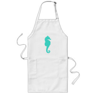 Turquoise Sea Horse on White Long Apron