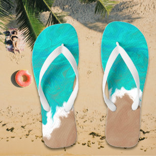 Turquoise Sea "Shores of Paradise" Illustration Flip Flops