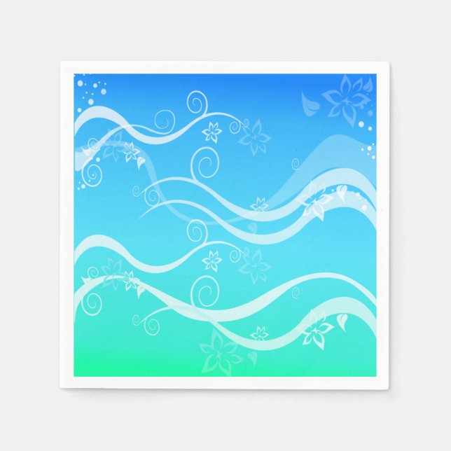 Turquoise Sea White Swirls Napkins (Front)