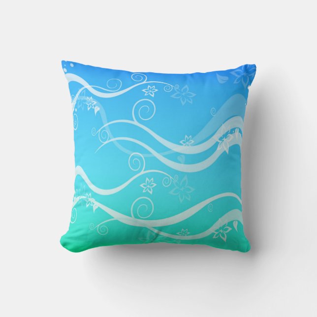 Turquoise Sea White Swirls Pillow (Front)