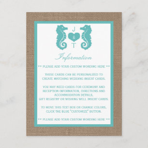 Turquoise Seahors Burlap Beach Wedding Collection Enclosure Card