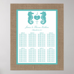 Turquoise Seahors Burlap Beach Wedding Collection Poster