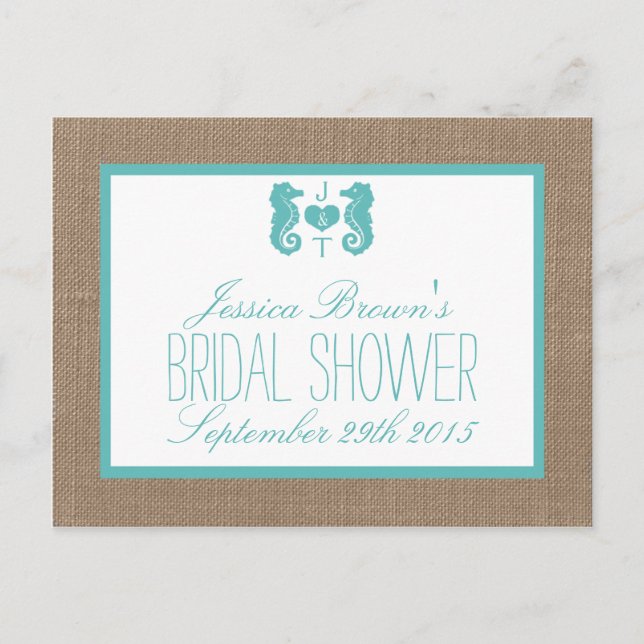 Turquoise Seahorse Beach Bridal Shower Recipe Card (Front)