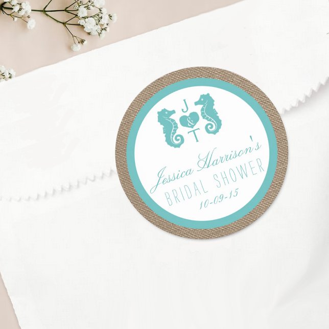 Turquoise Seahorse Beach Bridal Shower Stickers (Creator Uploaded)