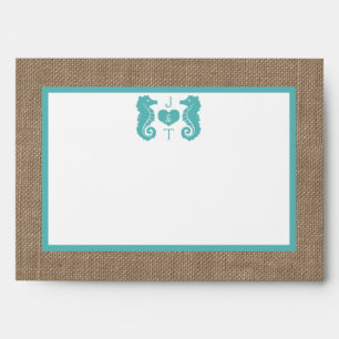 Turquoise Seahorse Burlap Beach Wedding Collection Envelope