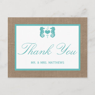 Turquoise Seahorse Burlap Beach Wedding Collection Postcard