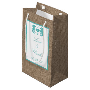 Turquoise Seahorse Burlap Beach Wedding Collection Small Gift Bag