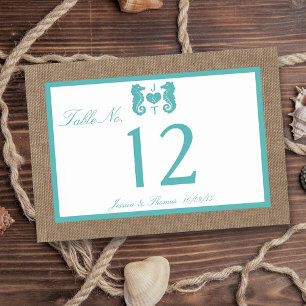Turquoise Seahorse Burlap Beach Wedding Collection Table Number