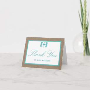 Turquoise Seahorse Burlap Beach Wedding Collection Thank You Card