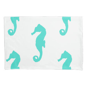 Turquoise Seahorse Coastal Pattern Pillowcase