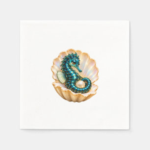 Turquoise Seahorse in Pearl Shell Ocean Party Pape Napkin