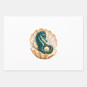 Turquoise Seahorse & Pearl Ocean Gift Wrapping Pap Paper Sheet
