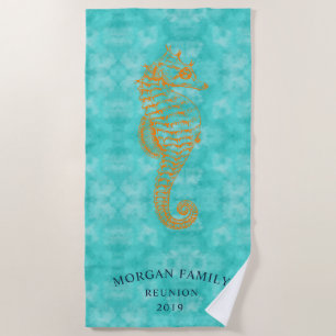 Turquoise Seahorse Personalised Beach Towel