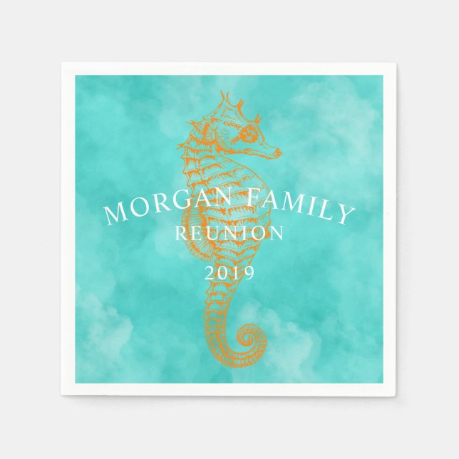 Turquoise Seahorse | Personalised Paper Napkin (Front)