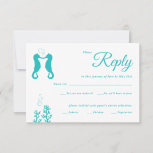 Turquoise Seahorses Wedding Response Card