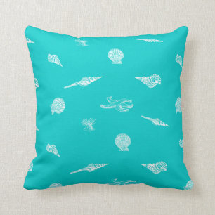 Turquoise Seashells and Starfish Pillow