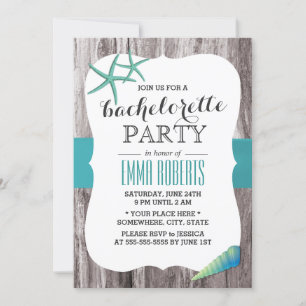 Turquoise Seashells Beach Theme Bachelorette Party Invitation