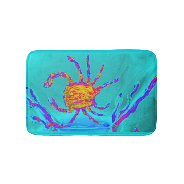 Turquoise Seaside Cool Crab Bath Mat (Front)