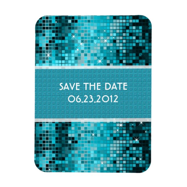 Turquoise Sequins Look Disco Mirrors Bling Magnet (Vertical)