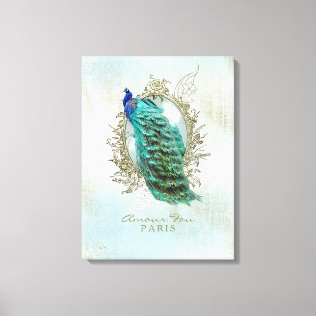 Turquoise Shabby Peacock - Wrapped Canvas (Front)