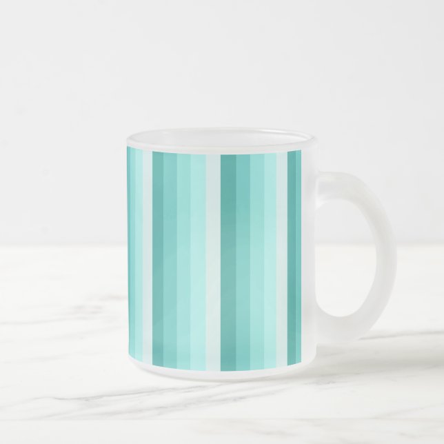 Turquoise shadow stripes frosted glass coffee mug (Right)
