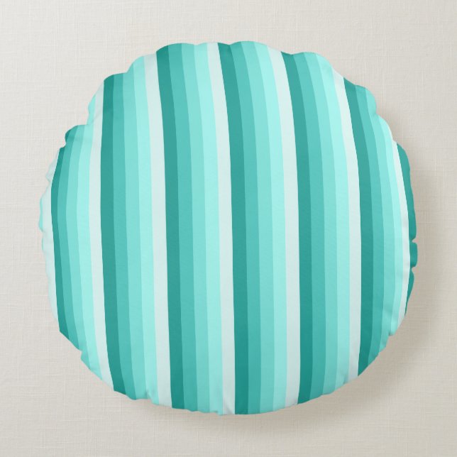 Turquoise shadow stripes round cushion (Front)