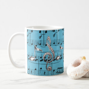 Turquoise Sheet Music & Silver Music Notes Coffee Mug