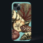 Turquoise Shell and Red Coral Collection iPhone 13 Case<br><div class="desc">Go underwater to explore the sea with all these different sea creatures. This vintage piece of art is a perfect addition to any sea anemone lovers with a vibrant turquoise background and red accents on the seashells. Get your art print today on your product.</div>