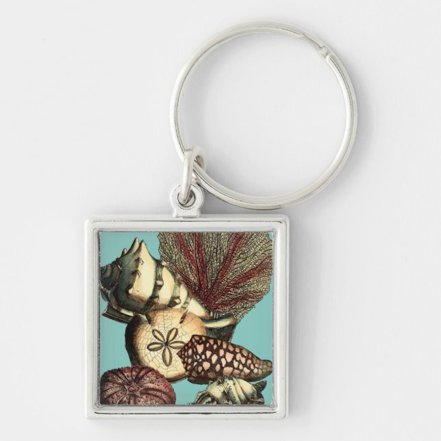 Turquoise Shell and Red Coral Collection Key Ring (Front)