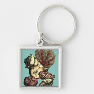 Turquoise Shell and Red Coral Collection Key Ring