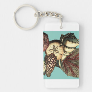 Turquoise Shell and Red Coral Collection Key Ring
