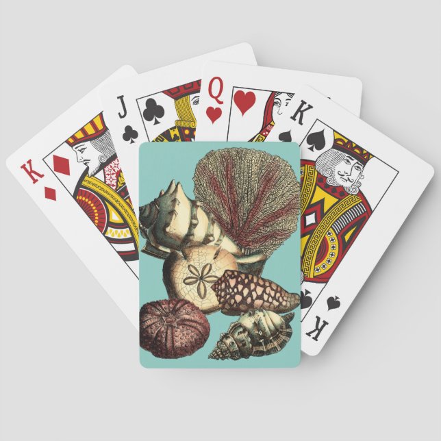 Turquoise Shell and Red Coral Collection Playing Cards (Back)