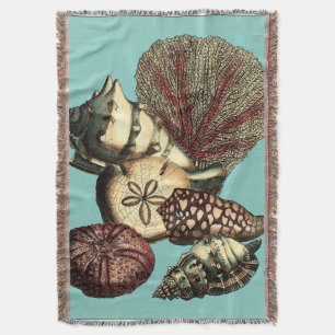 Turquoise Shell and Red Coral Collection Throw Blanket