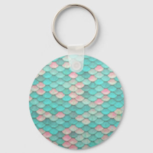 Turquoise Shiny Fish Scales Effect Pattern Key Ring