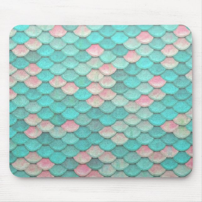 Turquoise Shiny Fish Scales Effect Pattern Mouse Mat (Front)