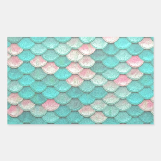 Turquoise Shiny Fish Scales Effect Pattern Rectangular Sticker (Front)