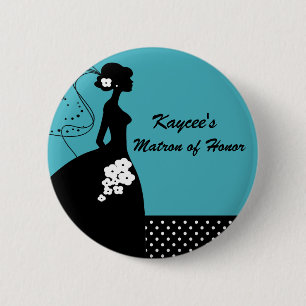 Turquoise Silhouette Bride Matron of Honour Button