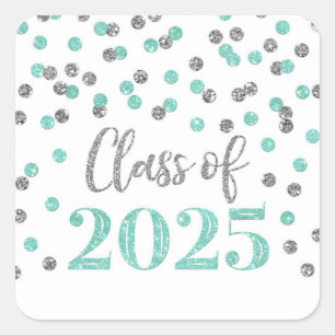 Turquoise Silver Confetti Graduation 2025 Square Sticker