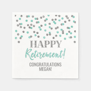Turquoise Silver Confetti Happy Retirement Napkin