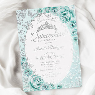 Turquoise Silver Floral Quinceanera