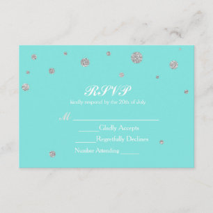 Turquoise & Silver Glitter Confetti RSVP Card