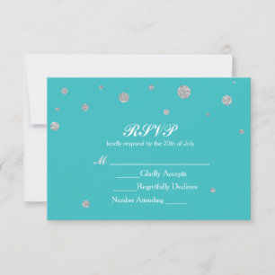 Turquoise & Silver Glitter RSVP Wedding Card